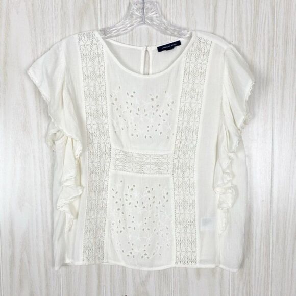 American Eagle | Eyelet Lace Ruffle Sleeve Blouse Size Small - Picture 1 of 6